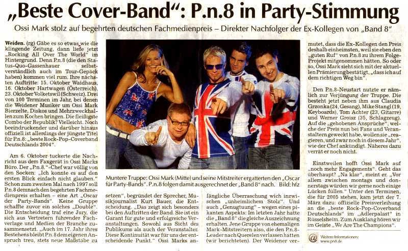 &quot;Beste Cover-Band&quot;: P.n.8 in Party-Stimmung